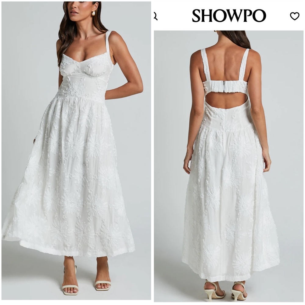 Showpo. Eugene Open-Back Midi Dress wide strap sweetheart bust A line size 6 New